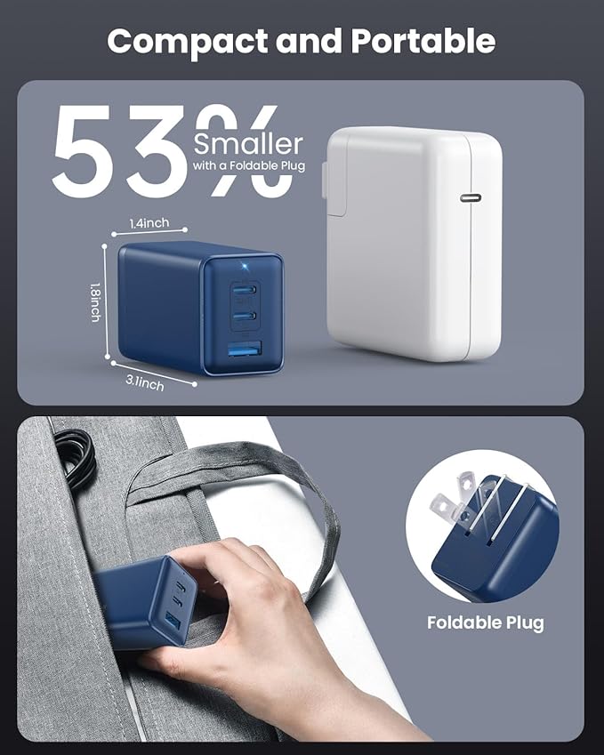 150W USB C Charger Block,GaN III Compact Foldable Wall Charger 3 Port Fast Charging Station,PD QC PPS Portable USB C Hub 100W Laptop Adapter for MacBook Pro/Air,iPad,iPhone 16/Pro,Galaxy S24,Dell etc