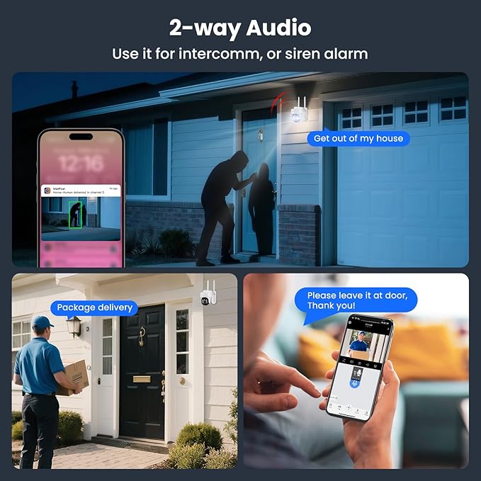 XMARTO 10X Zoom WiFi6 Security Camera System Wireless Outdoor/Indoor, 10CH 4K NVR with 10X 6MP HD Dual Lens Cameras with Auto Tracking, 1TB HDD (Plug-in 24/7 Surveillance, Long Range WiFi)