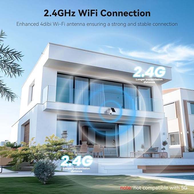 Solar Camera Outdoor Wireless, 2K Color Night Vision, Security Cameras Wireless Outdoor with 360°View, 4X Zoom, Battery Powered, 2.4GHz WiFi Solar Camera, PIR Alarm, IP65 Weatherproof, 2pack