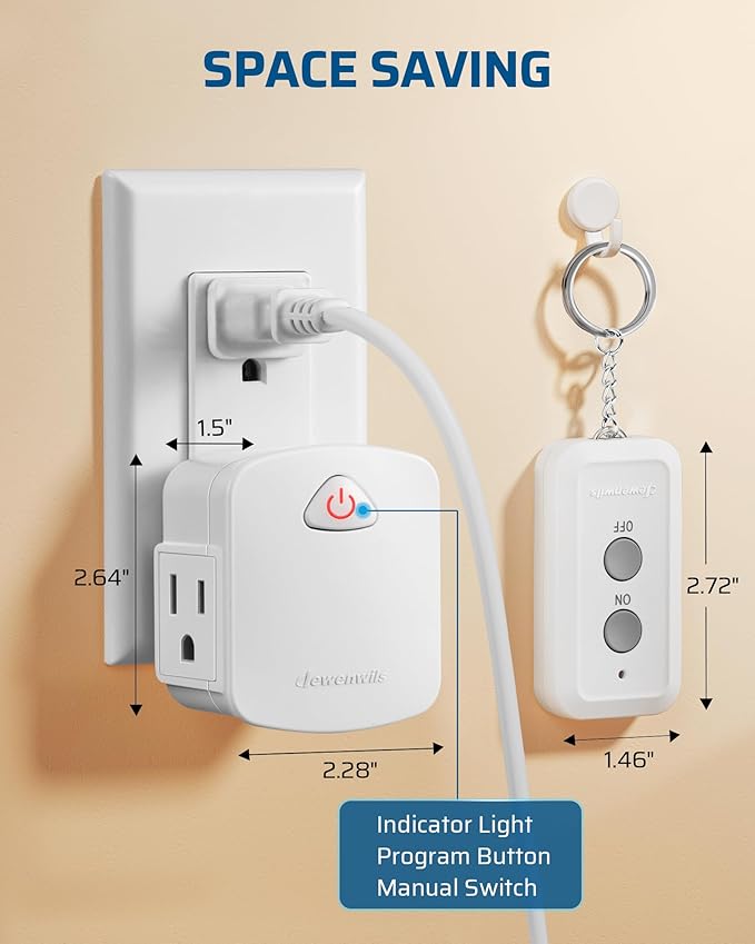 DEWENWILS Remote Control Outlet, Upgraded Version Wireless Remote Light Switch for Lamp, Household Appliances, 15A/1875W, 100 FT Long Range, Compact Side Plug, ETL Listed, White…