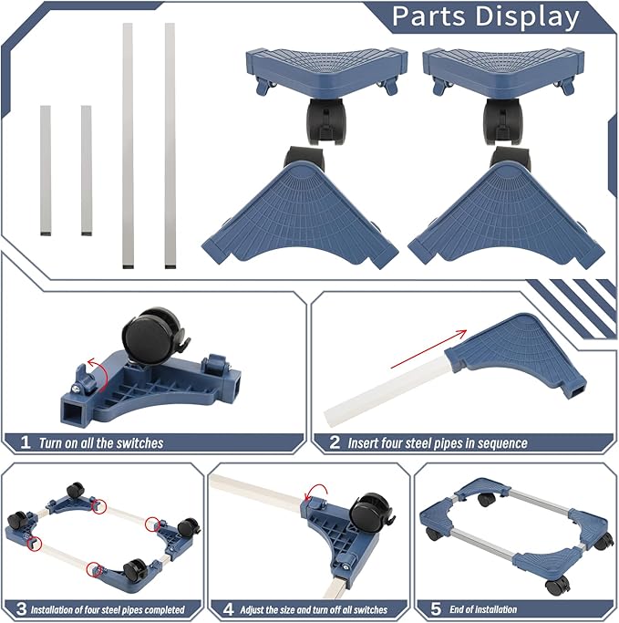 Liitrton Mobile CPU Stand, Adjustable Computer Tower Stand with 4 Locking Casters,Ventilated PC Stand for Floor with Multiple Colors, Fits Most PC Tower Under Desk Stand for Office Gamers (Blue)