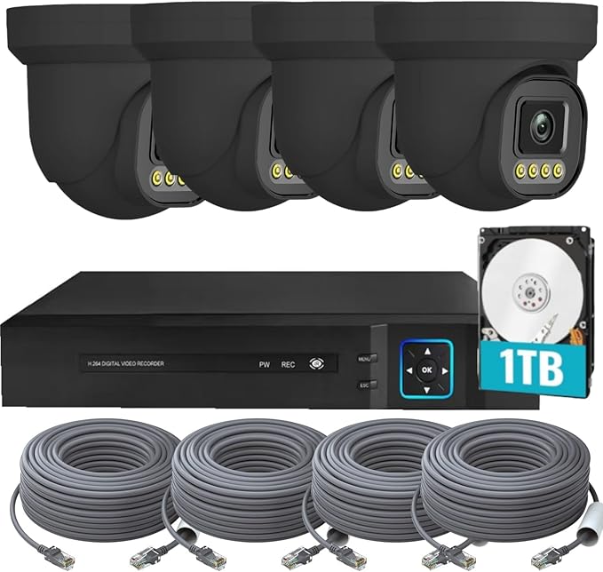 4K NVR PoE Security Camera System Wired, 4pcs Cameras Outdoor Indoor with Person/Pet/Vehicle Detection, for 24-7 Recording, RLK8-520D4-5MP（1TB HDD Inside）