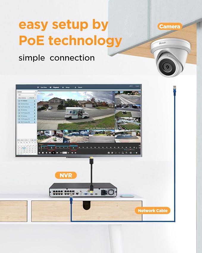 16 Channel Security Camera System, 16pcs 5MP Wired IP Turret Dome PoE Cameras Outdoor, AI Human Detection, Built-in Mic, Remote Access, 4K 16CH NVR 4TB HDD for 24-7 Recording, PD93A1616-5M