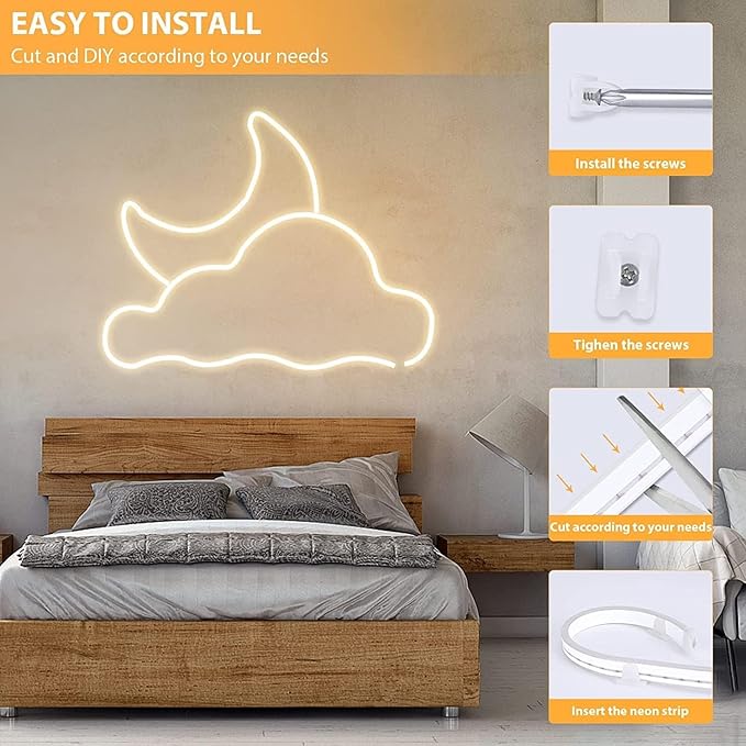 Lamomo Neon LED Rope Light 32.8Ft, Warm White LED Strip Lights 1.96in/Cut, 3000K Waterproof Flexible Silicone 24V Led Strip for DIY Neon Sign Bedroom Indoor Outdoor Decor（Power Adapter Included）