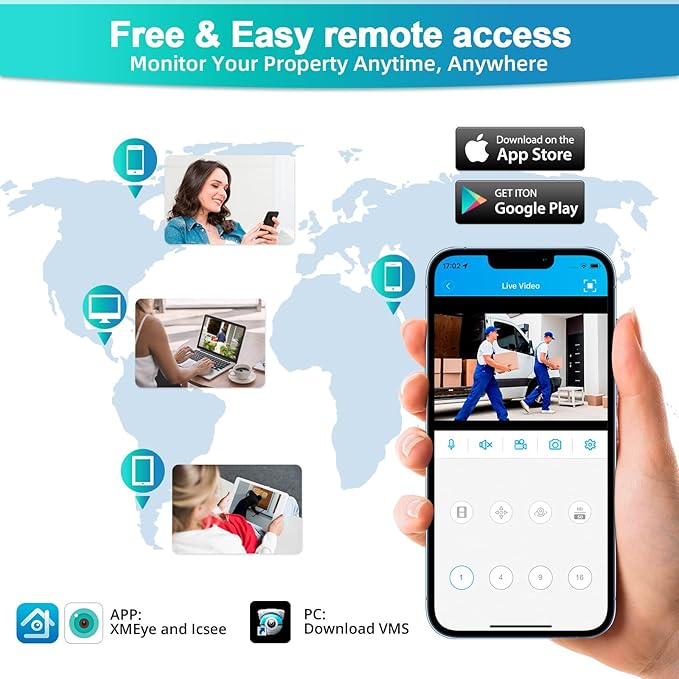 8Channel Security Camera DVR System H.265+ Surveillance DVR Recorder with 8pcs Surveillance Cameras with Human Detection, Mobile APP & PC Remote, Smart Playback Pre-Installed 1TB Hard Drive