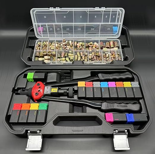 16-Inch Rivet Nut Tool Kit, with17 Metric and SAE Mandrels, 256Pcs Assorted Rivet Nuts, and Rugged Carrying Case