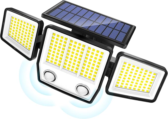 Solar Motion Sensor Outdoor Lights - 3000LM LED Outdoor Motion Lights with Dual Sensors, 3 Lighting Modes, 270° Illumination, IP65 Waterproof Security Flood Light for Yard, Garage, Patio