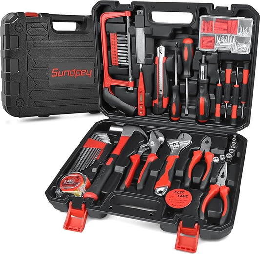 Sundpey Home Tool Kit 148-Pcs - Household Basic portable Hand Repair Tool Set with Case & Ratcheting Screwdriver & Hex Key & Pliers & Wrench & Voltage Tester & Water Pump Plier for Men Women