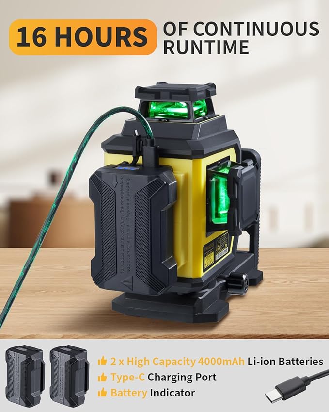 Firecore Laser Level 360 Self Leveling with Tripod, ±2mm High Accuracy, Outdoor Pulse Mode to 197 Ft, Green Cross Line Lazer Leveler Tool for Construction, 2 Rechargeable Batteries, 60" Tripod