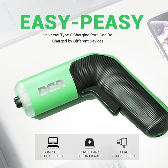 4V Electric Screwdriver Set, 5 N.m with 2000 mAh Li-ion Battery, 1/4" Magnetic Hex Chuck, USB-C Charging Cable, 18 Driver Bits for Furniture Repairs, Green