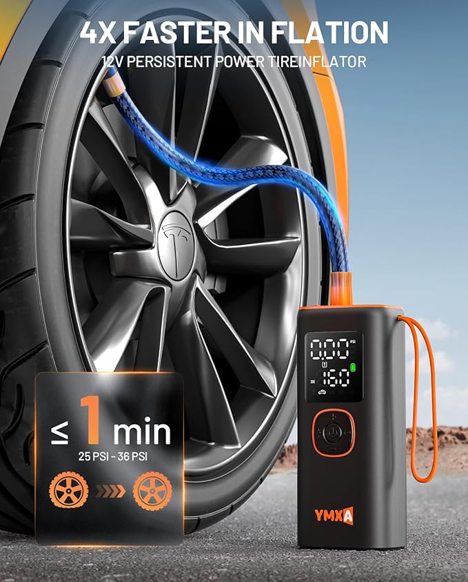 Portable Tire Inflator For Car - 5X Faster 160 PSI, DC 12V Air Pump For Car Tires, Portable Air Compressor With Large Dual Digital Screen, Tire Air Pump For with Light Truck, Motorcycle, Bike
