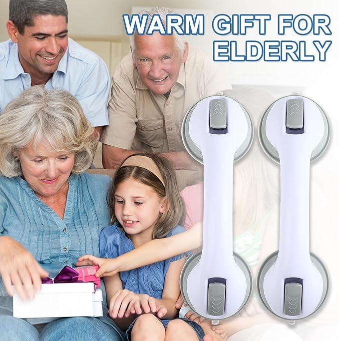 Grab Bars for Bathtubs and Showers, 2 Pack Shower Handle 12 Inch Strong Suction Shower Bar, Safety Bars for Shower Chair, Bathroom Grab Bar for Senior (Gray White)