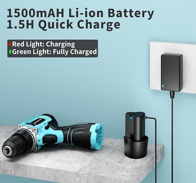 GardenJoy Cordless Power Drill Set: 12V Electric Drill with Battery and Charger, 65pcs Acessories, 3/8"Keyless Chuck, 2 Variable Speed, 24+1 Position, Compact Drill Driver Kit for Home & DIY Project