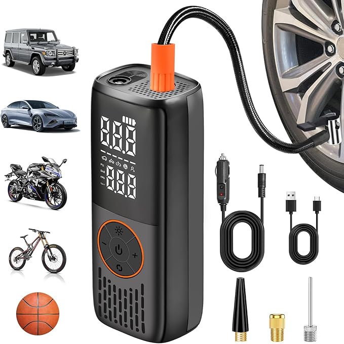 20000mAh Tire Inflator Portable Air Compressor, 150 PSI Auto Shut-Off Mini Cordless Tire Inflator For Car Tires, Bikes, Motorcycles, Sports Balls & More