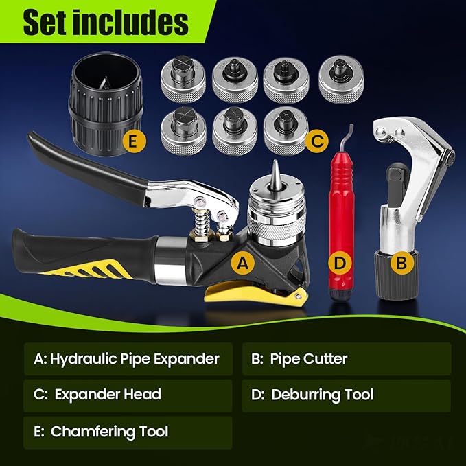 Super Stars Hydraulic Copper Tube Expander Kit – HVAC Swaging Tool with Tube Cutter, Deburring Tool