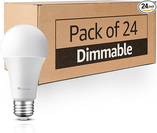 MASTERY MART 24 Pack A19 LED Light Bulbs 60W Equivalent, 9.5W Dimmable, Flicker-Free, 800 Lumens, 2700K Soft White, E26 Base, 10000 Hours, Energy Saving, Bright for Home, Bedroom, Living Room