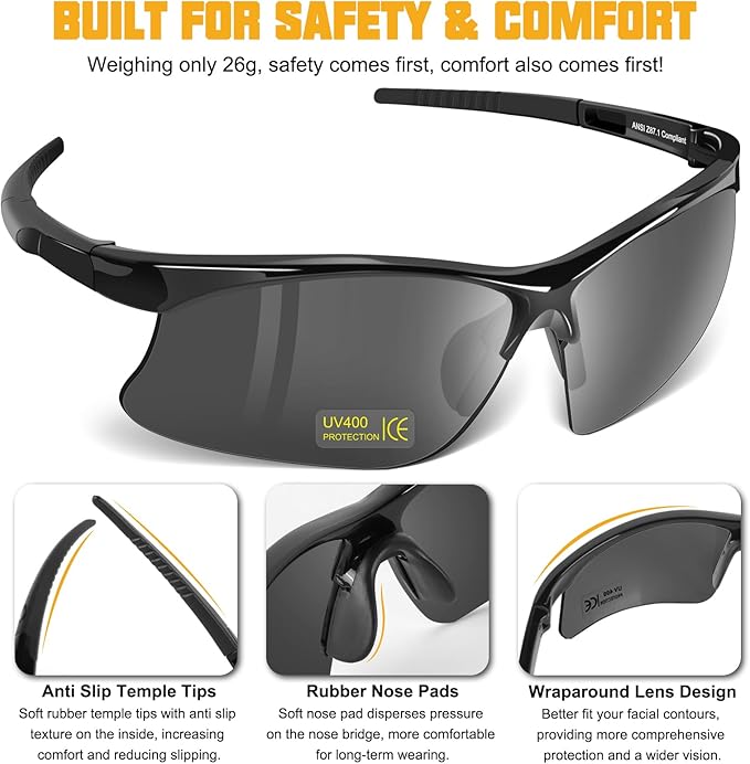 OXG 12 Pack Anti Fog Safety Glasses for Men, Impact Scratch Resistant Protective Eyewear ANSI Z87.1 Approved