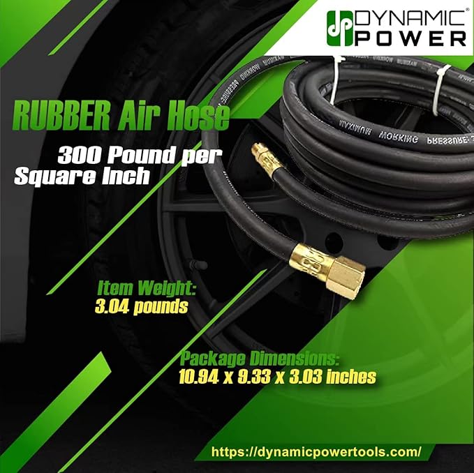 Heavy-Duty 3/8" x 25 ft Rubber Air Hose - 300 PSI- Built for durability and long-lasting performance in demanding environments. - D16112