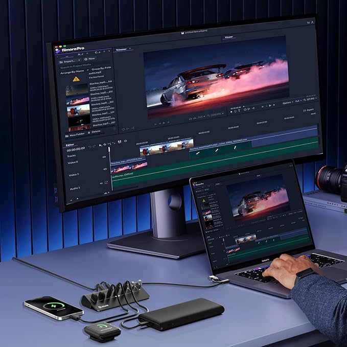 USB C Hub,Powered USB Hub with 5V 3A Power Adapter, 10Gbps USB Splitter with 4 USB-A and 3 USB-C Ports, 7-Port Type C Multiport Adapter for MacBook Air/Pro, iPhone 16/15, Laptop and More(Black)