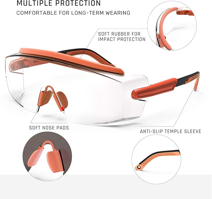 Anti Fog Safety Glasses Safety Goggles Over Glasses Protective Glasses with Anti Scratch Lenses Adjustable