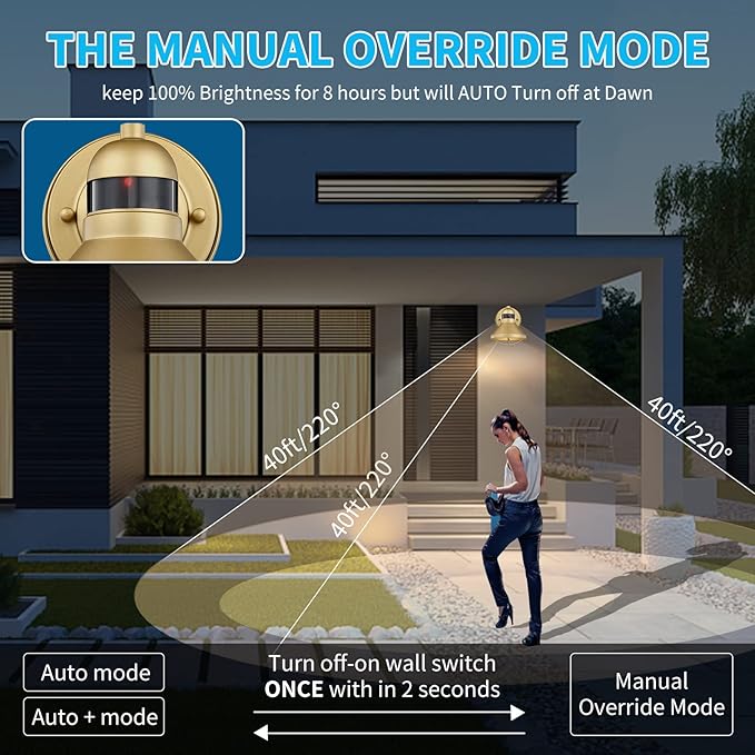 LONEDRUID Motion Sensor LED Outdoor Barn Light Fixtures Dusk to Dawn Exterior Porch Lantern Gold Outside Wall Sconce Lighting Rustic Farmhouse Wall Mount Lamp for House Garage Patio Entryway