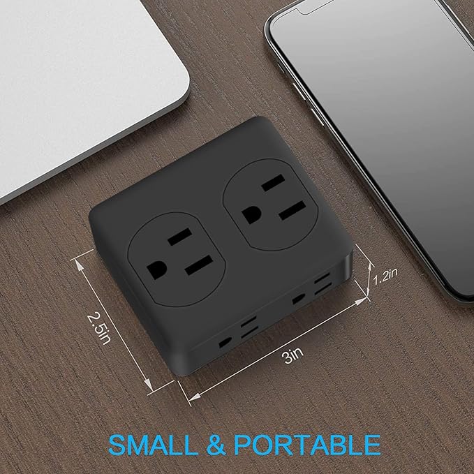 Outlet Extender, HICITY Multi Plug Outlet with 6 Electrical Outlets Adapter, 3-Prong Wall Outlet Tap for Cruise Ship Home Office Dorm, Black (2 Pack)
