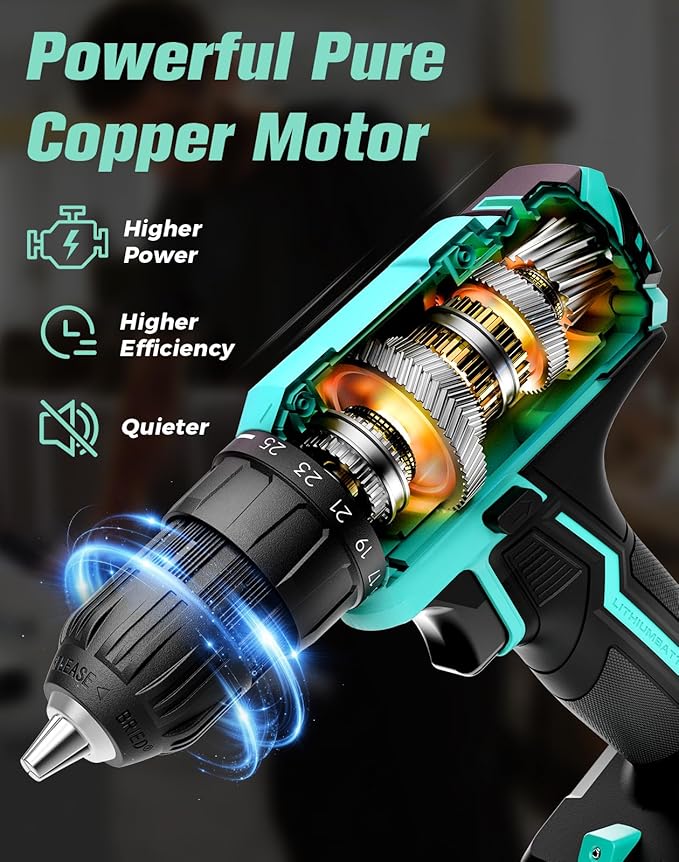 Cordless Drill, 20V MAX Power Drill Set with 2.0Ah Power Pack & Charger, 3/8 Inch Keyless Chuck, Variable Speed, 25+1 Position and 56PCS Bits/Screws, Power Tools for Home Projects