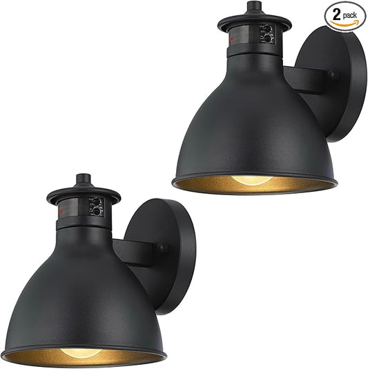 2 Pack Outdoor Motion Sensor Light, Anti-rust Waterproof Wall Light Fixtures, Dusk to Dawn Outdoor Lighting, A19 Base Outdoor Lights for Patio Garage Porch Barn House Garden Backyard (Bulbs Included)
