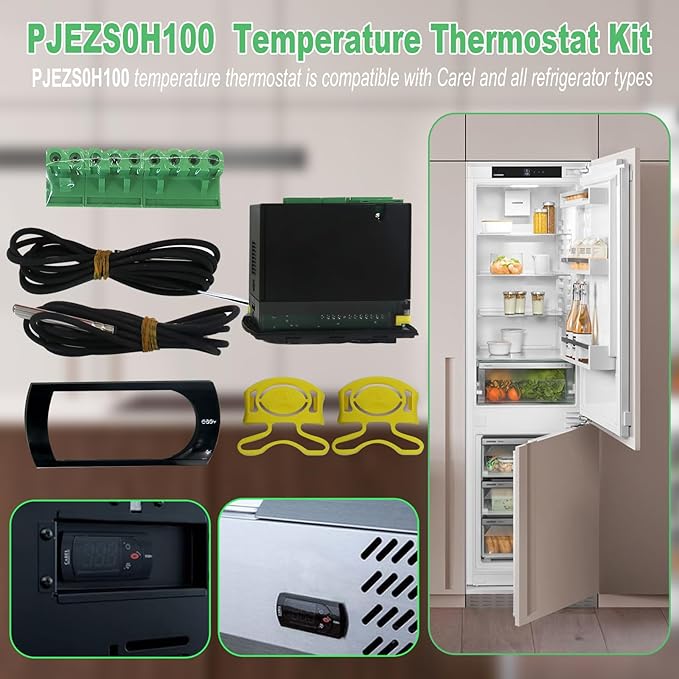 PJEZS0H100 Digit Temperature Controller Thermostat with Temperature Sensor Probes 115V Compatible with Carel and All Refrigerator Types Black