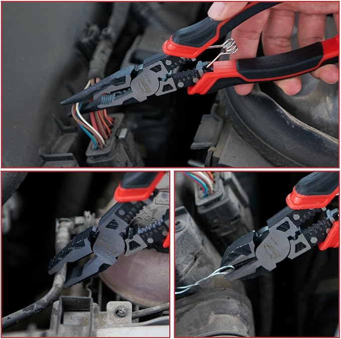 8-Piece Tool Set with Case Including 10” Slip Joint Pliers, 8.3” Long Nose, 8.3” Linesman, 7.5” Diagonal, 6” Flush Cutter, 5” Long Nose, 5” 170 Cutter, 25mm Rubber Mallet for DIY & Home Use