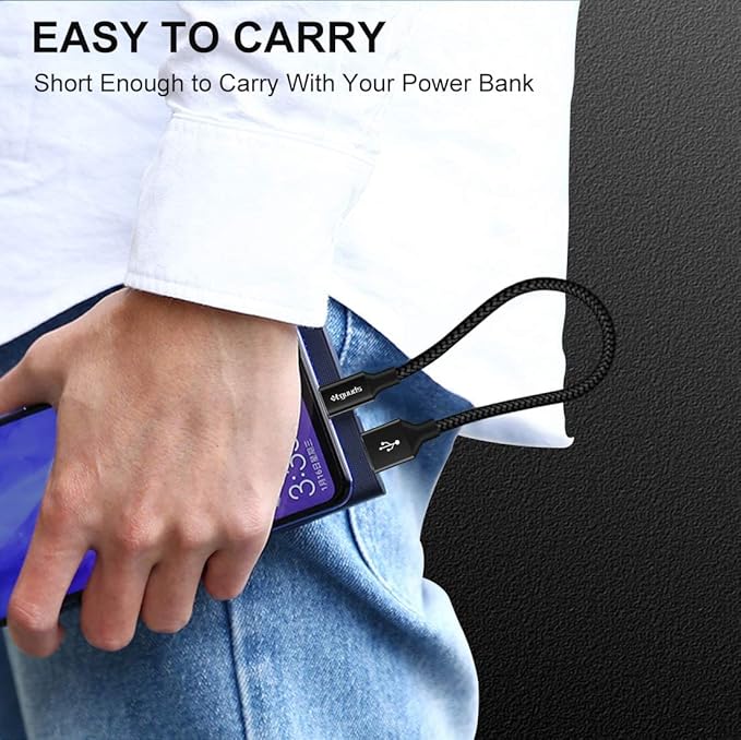 etguuds USB to USB C Cable 0.5ft, 2-Pack Short USB A to Type C Charger Cord Fast Charging for Samsung Galaxy A15 A25 A35 A55 A54, S24 S23 S22 S21 S20 S10 S10E, Note 20 10, Moto G, for iPhone 16 15