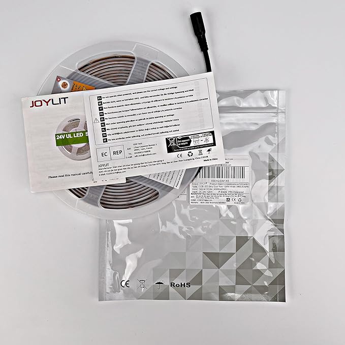 JOYLIT 24V COB LED Strip Lights 4000K Natural White Dual Row 16.4ft Waterproof 967LM/FT Ultra Bright CRI 95+, UL Listed PRO 7.6W/FT 960LEDs/M High Density 12MM Wide Adhesive Tape Light Task Lighting