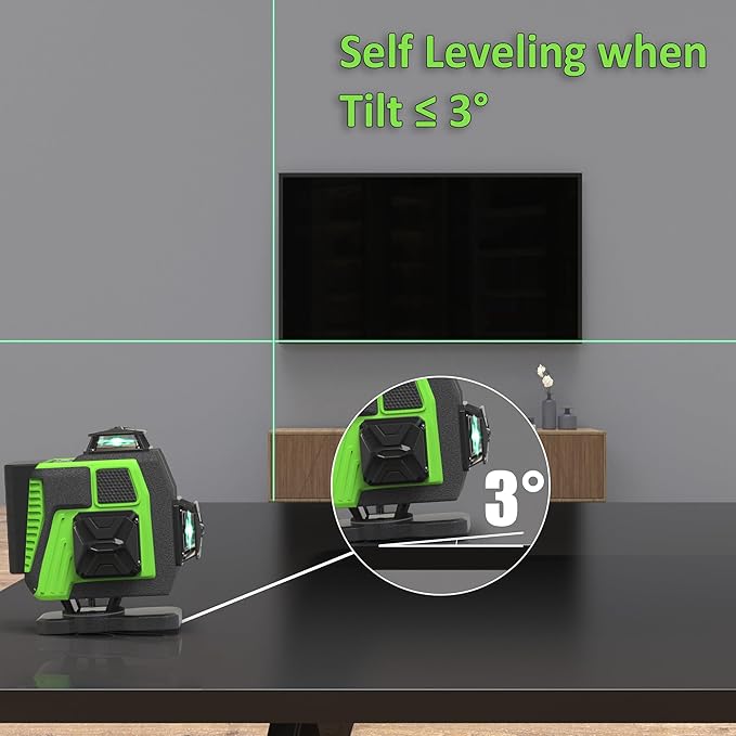 Tile Laser Level - Floor 4x360 Green Beam Cross Line Laser Leveler Tool - 16 Lines Ceiling Nivel Laser for Construction with Hard-Sided Case and Remote Control