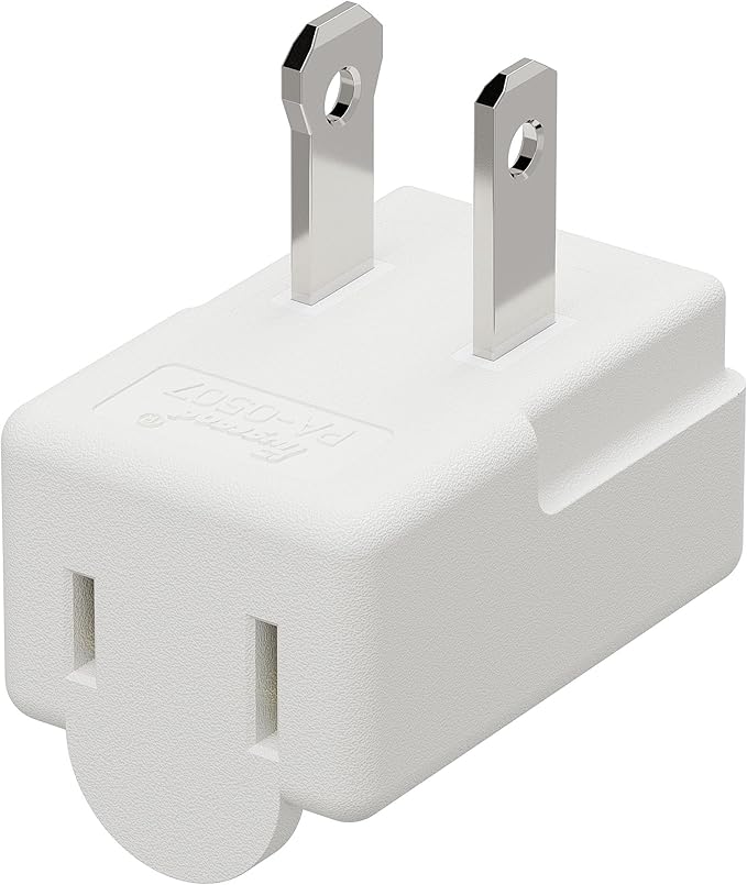 90 Degreen 2 Prong Adapter, Plugrand Up Angled Nema 1-15P to 1-15R UP Angled Adapter, US 2 Pin Adapter PA-0507 White Color