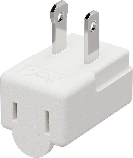 90 Degreen 2 Prong Adapter, Plugrand Up Angled Nema 1-15P to 1-15R UP Angled Adapter, US 2 Pin Adapter PA-0507 White Color