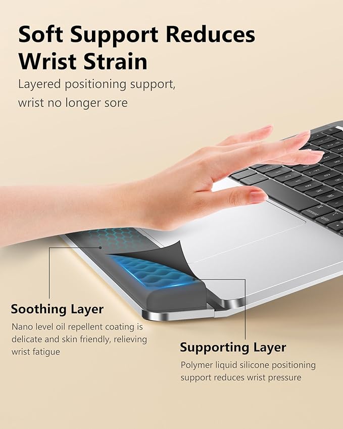 NTMY Laptop Stand for Desk with Wrist Rest Pad, Aluminum Computer Stand for Laptop, Ergonomic Laptop Stand Riser for MacBook/HP/Dell/Acer/Lenovo 10-17.3'' - Silver