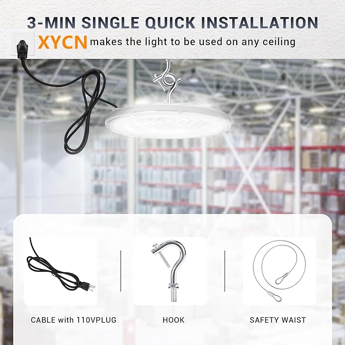 4 Pack 250W UFO Led High Bay Light,120VAC,5000K Daylight Commercial Bay Lighting,IP66 Waterproof,41050LM,1150W MH/HPS with Plug Area Lighting for Warehouse/Shop/Workshop/Barn/Gym/Factory