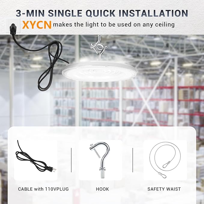 6 Pack 400W UFO Led High Bay Light,120VAC,5000K Daylight Commercial Bay Lighting,IP66 Waterproof,61050LM,1750W MH/HPS with Plug Area Lighting for Warehouse/Shop/Workshop/Barn/Gym/Factory