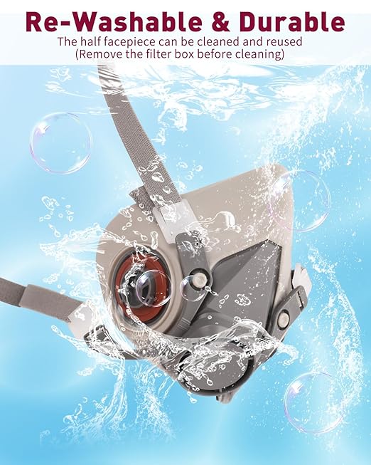 Respirator Mask with 60921 Filters - Reusable Half Face Cover Gas Mask Against Organic Vapors, Dust, Fumes Used for Woodworking, Painting, Chemical, Welding and Other Work Protection