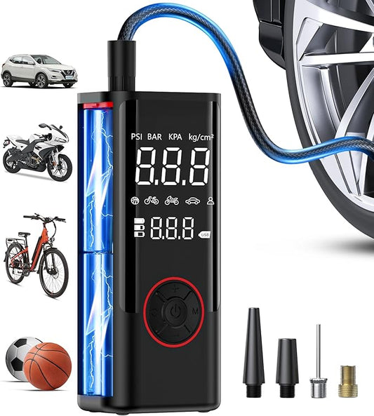 Tire Inflator Portable Air Compressor, Cordless Air Pump for Car Tires with Pressure Gauge, Battery Power Bike Tire Pump, 150PSI Portable Tire Inflator for Car, Motorcycle, Bicycle, Ball