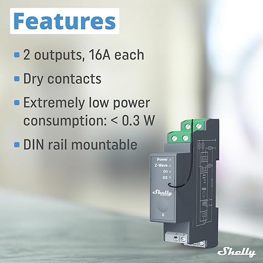 Shelly Wave Pro 2 US LR | Z-Wave Long Range 2-Channel Smart Relay Switch with Dry Contacts | DIN-Rail | Home Automation | High Compatibility | Easy Installation | iOS Android App