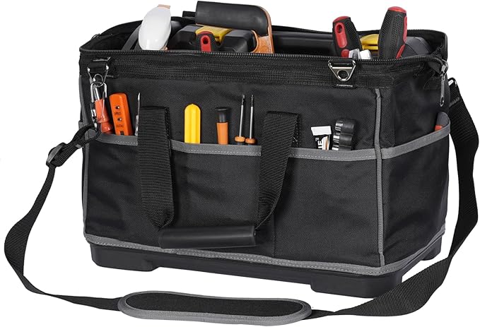 Heavy-Duty Tool Bag with 16 Pockets, 16-Inch Waterproof Tool Organizer with Reinforced Base, Adjustable Shoulder Strap, Ideal for Electricians, Carpenters, DIY Projects, Father's Day Birthday Gift