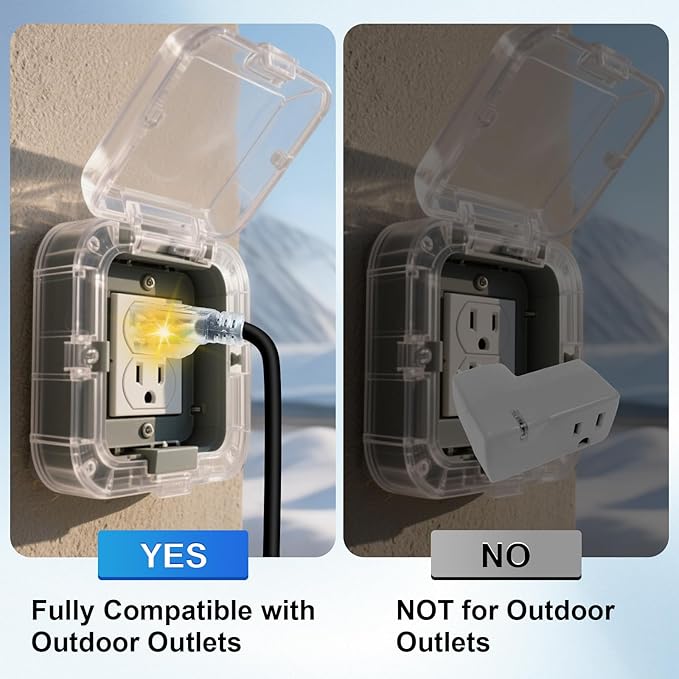MAXKOSKO 1PC 120V 15A Temperature Controlled Extension Cord, Heat Cable Controller, Thermostatically Controlled Outlet Auto On/Off Below 37°F/Over 50°F, 20" Cord for Covered Outdoor Outlets