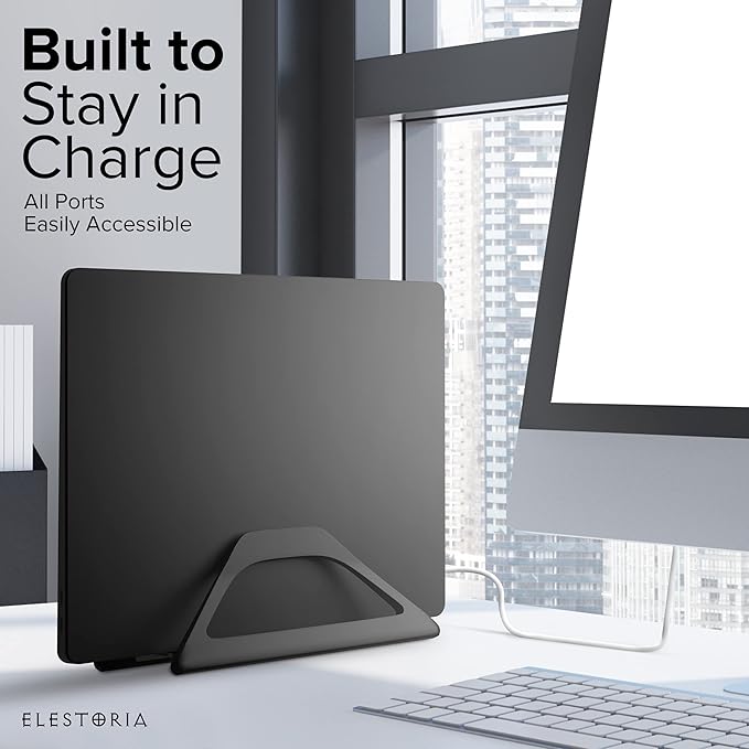 Elestoria Vertical Laptop Stand Holder- Adjustable Laptop Holder Vertical fits All MacBook, Chromebook & Gaming Laptops - Black