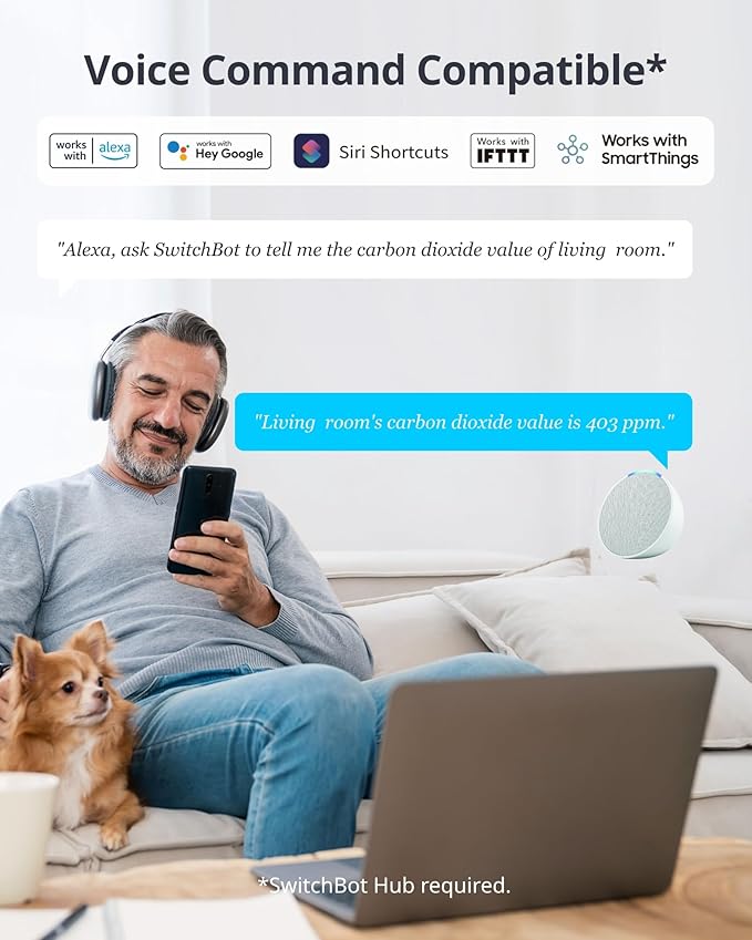 SwitchBot CO2 Detector, Air Quality Monitor Indoor, CO2 Monitor for CO2/TEMP/Humidity, Portable Carbon Dioxide Detector for Home/Car/Office/Greenhouse