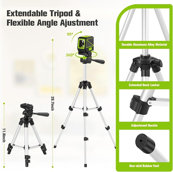 Professional Green Beam Pipe Locator Laser Level with Tripod, 100Ft Range for Utility Mapping, Pipe Alignment, and Conduit Installation, Self-Leveling, Includes Battery