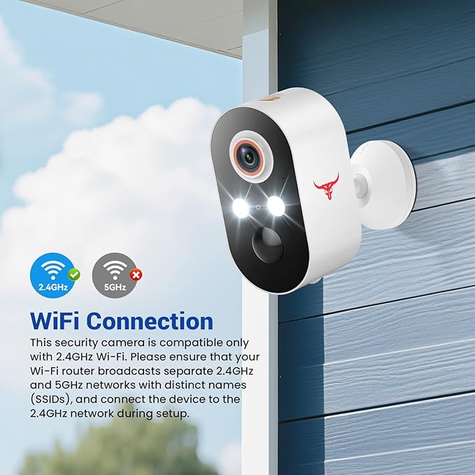 1080p Wireless Security Camera, 2.4GHz Wi-Fi Only, Color Night Vision, AI Human Detection, PIR Motion Detection, 2-Way Talk, Outdoor Surveillance Bullet Cam, No Solar Panel Included (2 Pack)