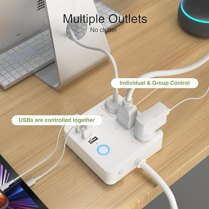 GHome Smart Power Strip with 3 USB Ports & 3 Smart Outlets Plugs That Work with Alexa & Google Home, WiFi Surge Protector, Flat Plug for Home Office Travel, 10A, White