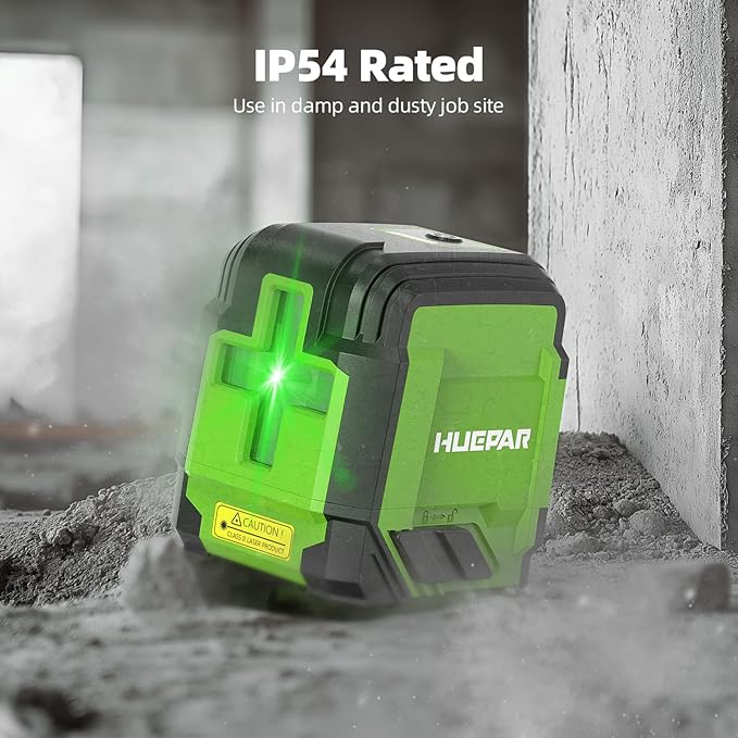 Laser Level with 47in Tripod Self Leveling, HUEPAR 98Ft Laser Level Green Line Laser Cross Line Laser Leveler Tool for Picture Hanging, Tile, Home Renovation, Indoor Project, Battery&Goggles Included