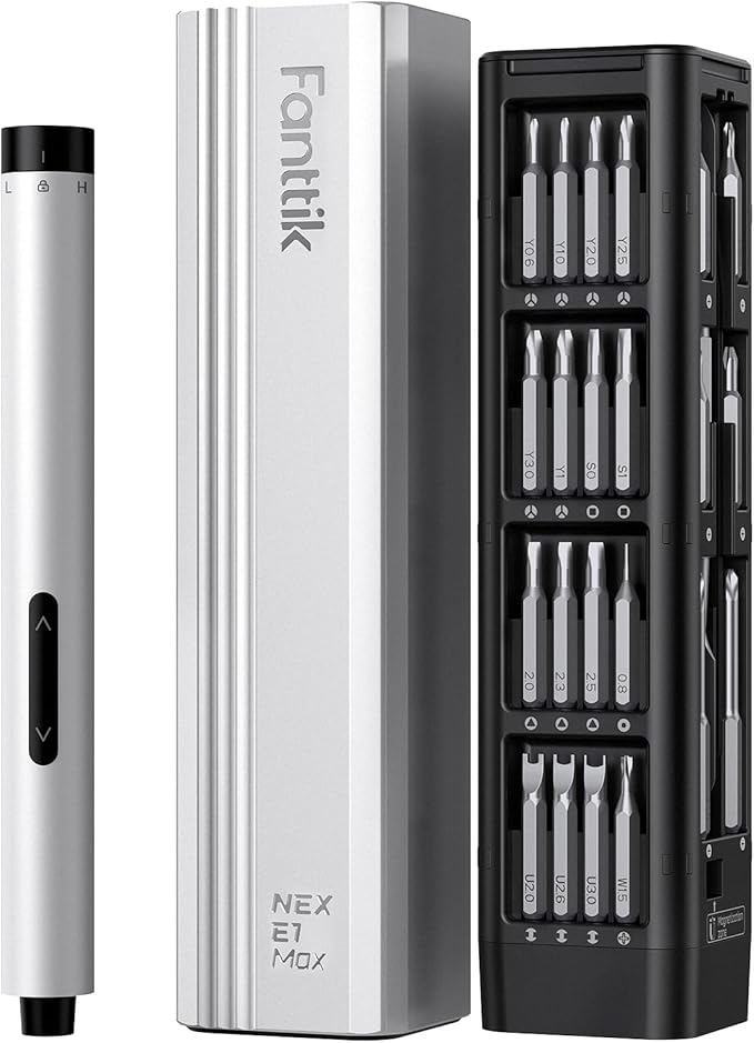Fanttik E1 Max Electric Screwdriver, Mini Precision Screwdriver Set, 50 Magnetic Bits, Magnetic Storage, 5/32‘’Hex, Repair Tool Kit for Electronics Phone Camera Laptop Watch (Silver)